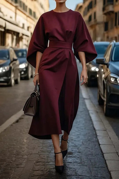 👗Elegantes Fledermausärmel-Maxikleid in Unifarbe