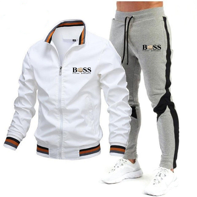 🧥👖Men’s Casual Suit Set – Bomber Jacket & Splicing Trousers