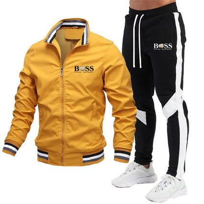 🧥👖Men’s Casual Suit Set – Bomber Jacket & Splicing Trousers