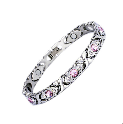 Fashion ladies stainless steel diamond-encrusted crystal germanium stone health magnet bracelet titanium steel magnetic bracelet does not fade