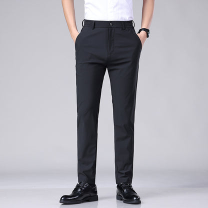👖Men’s Ice Silk Drape Trousers – Summer Thin, High Elastic, Quick‑Dry Casual Business Pants