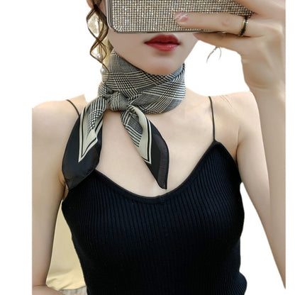 Striped Silk-Look Square Scarf