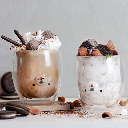 🥤Cartoon Double‑Layer Glass Cup 🌞