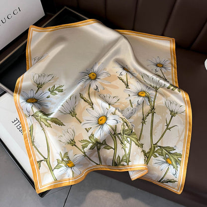 2025 autumn female cashew flower small square silk scarf / High-end neckband accessories & decoration