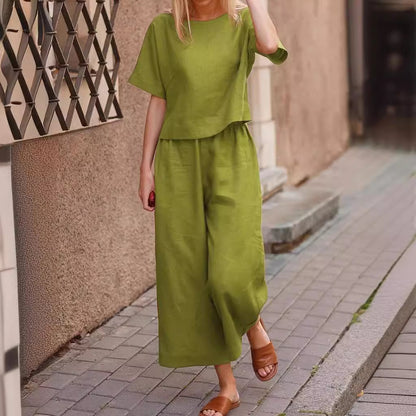 🌿Solid Color Loose Fit Two-Piece Outfit 📌