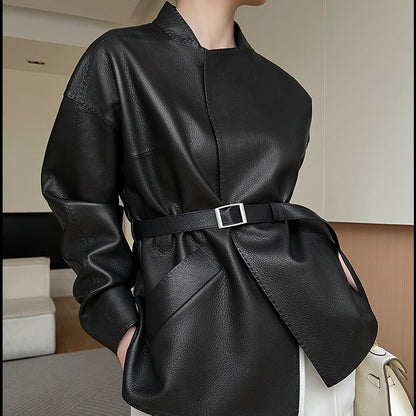 🧥 Autumn Women’s Deer‑Pattern Leather Jacket – Slim Waist Short Coat, Fashionable High‑Grade Style