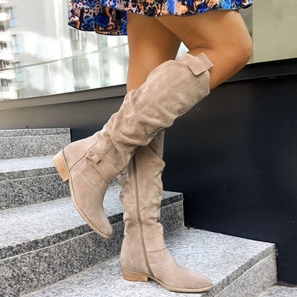 👢Bottes montantes en daim pour femme – Petit talon et fermeture éclair latérale