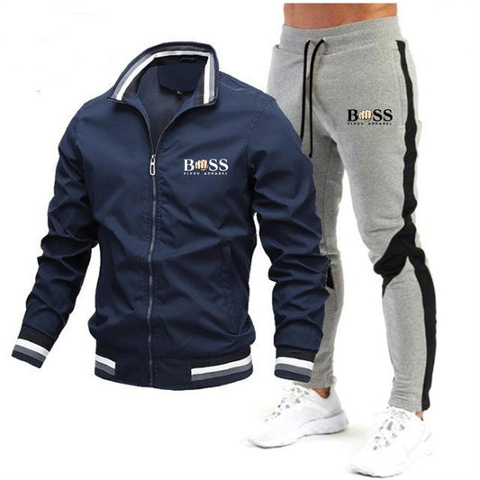 🧥👖Men’s Casual Suit Set – Bomber Jacket & Splicing Trousers
