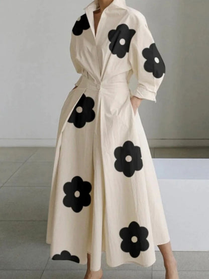Lined Long-Sleeve Swing Dress