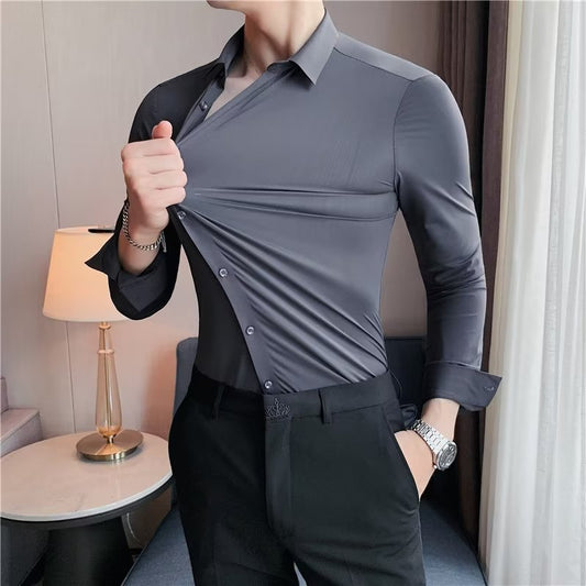 👔Men’s Slim Elastic Shirt – Long & Short Sleeve, Business Casual, Spring, Summer & Autumn