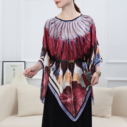 Silk pullover sunscreen silk scarf shawl women's sunscreen clothing in summer with large size loose changeable