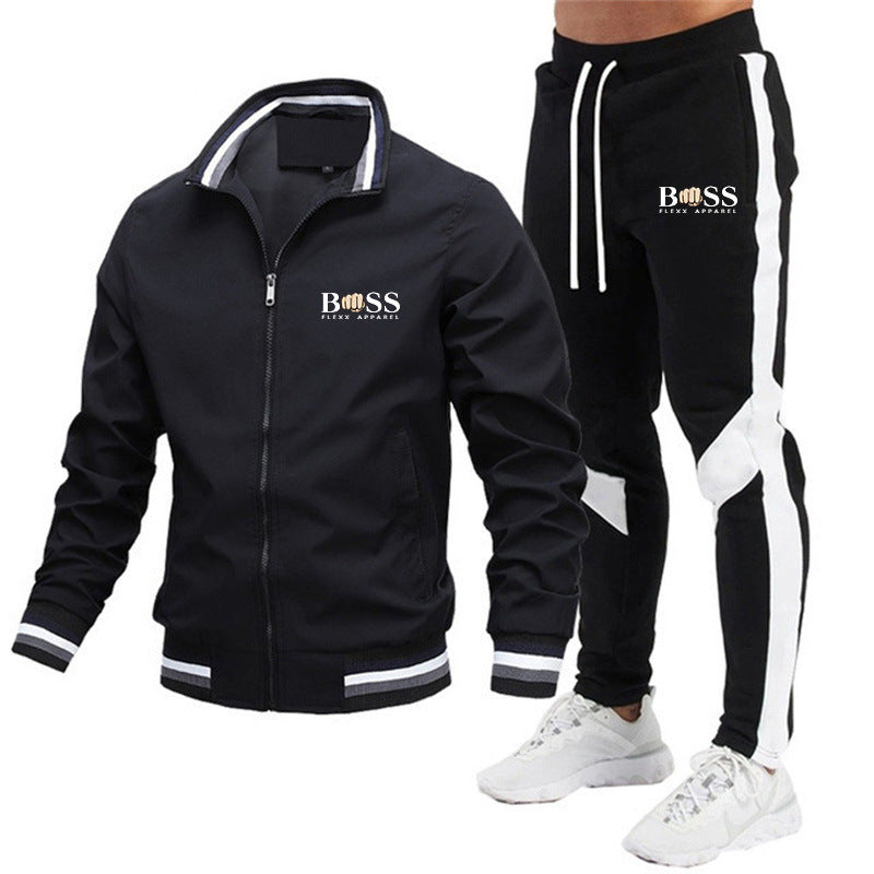 🧥👖Men’s Casual Suit Set – Bomber Jacket & Splicing Trousers
