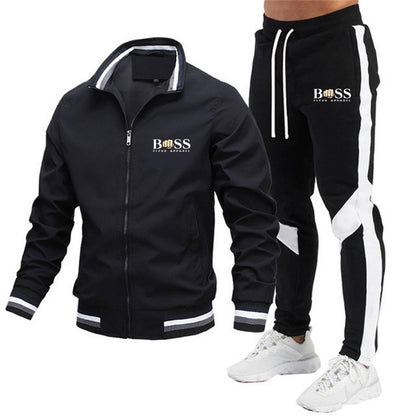 🧥👖Men’s Casual Suit Set – Bomber Jacket & Splicing Trousers