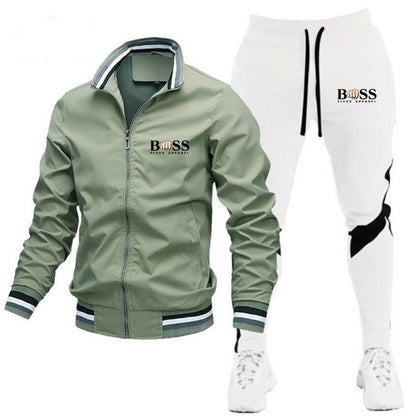 🧥👖Men’s Casual Suit Set – Bomber Jacket & Splicing Trousers