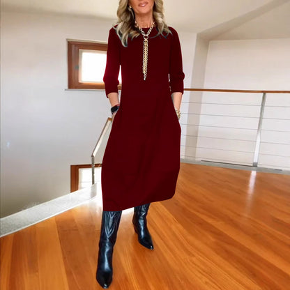 Autumn / Winter Loose Solid Color Long-Sleeve Dress