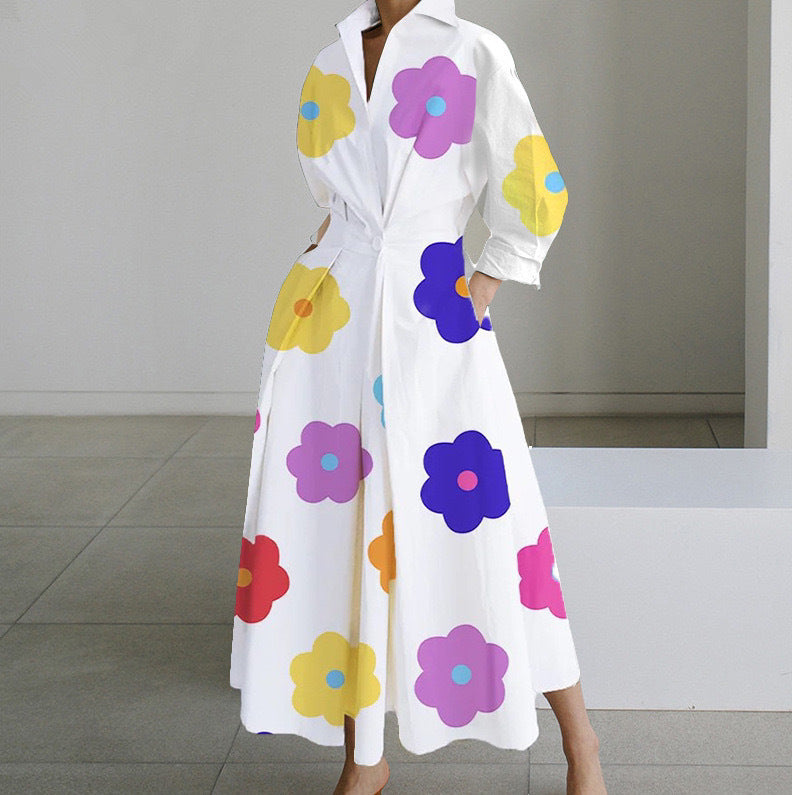 Lined Long-Sleeve Swing Dress