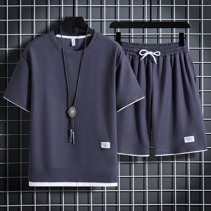 👕Short-sleeved suit with a lightweight waffle texture ⚽