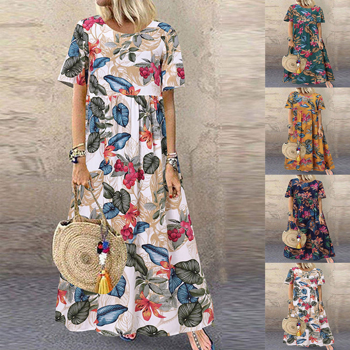 💕 Damen Retro Maxikleid mit Blumenmuster in A-Linie 👗