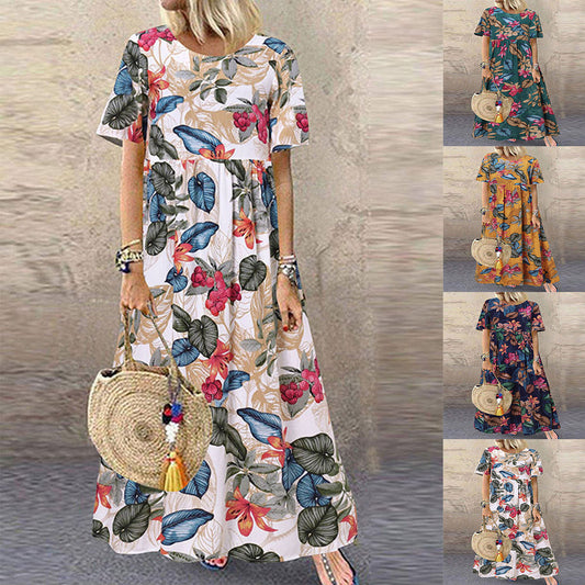 💕 Women's Retro Floral Print A-Line Maxi Dress 👗
