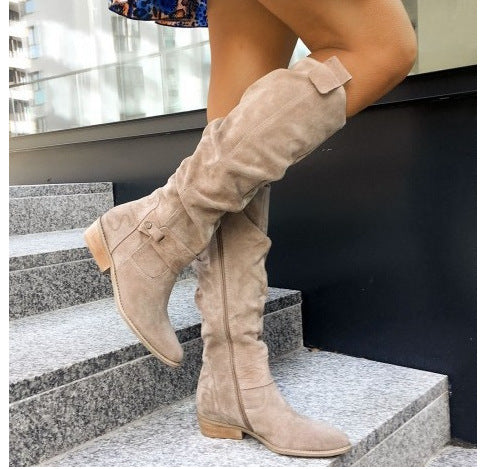 👢Women’s Suede High‑Top Boots – Low Heel & Side Zipper