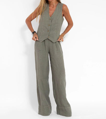 🌿Women's Cotton Linen Vest & Trousers Two-Piece Set 🎀