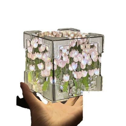 Magic Cube Tulip Night Light – DIY Handmade Mirror Bouquet Gift for Girls & Couples