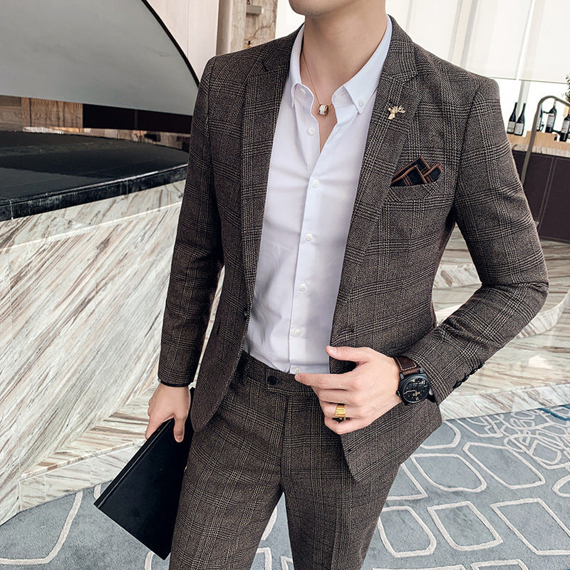 👔 Herren Karierter Slim Anzug – Koreanischer & Britischer Stil, Zweiteiler Legere Eleganz