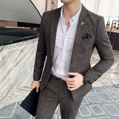 👔 Herren Karierter Slim Anzug – Koreanischer & Britischer Stil, Zweiteiler Legere Eleganz