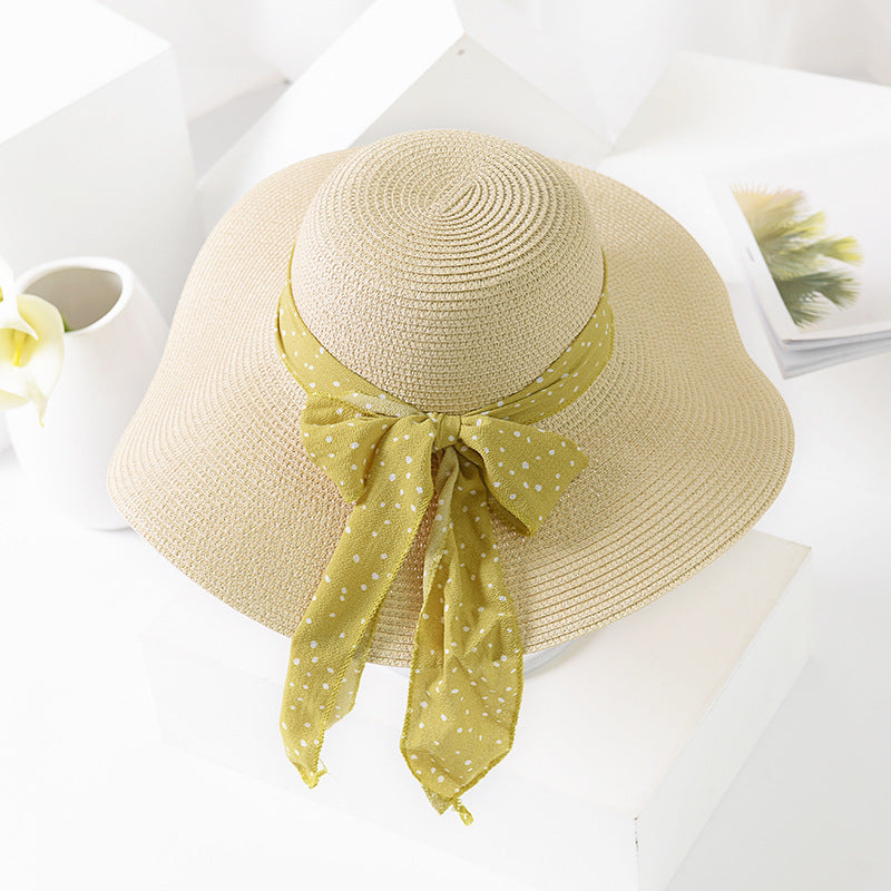 Women's chiffon ribbon straw hat