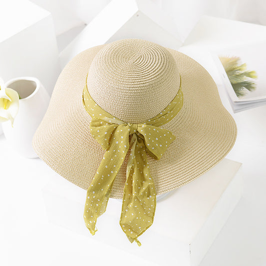 Women's chiffon ribbon straw hat