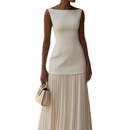 👗Ensemble deux pièces en maille unie pour femme — haut sans manches et jupe assortie