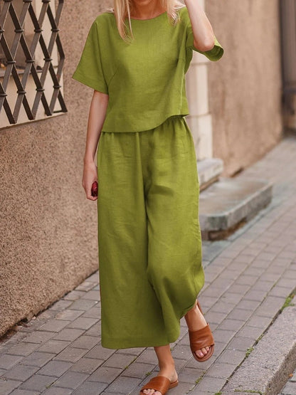 🌿Solid Color Loose Fit Two-Piece Outfit 📌