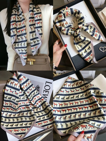 2025 autumn female cashew flower small square silk scarf / High-end neckband accessories & decoration