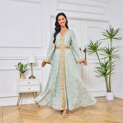 👗Dubai Evening Dress – Floral Stamped Robe