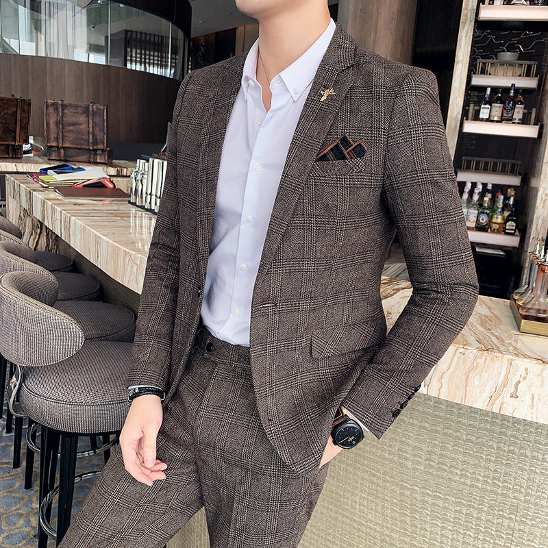 👔 Herren Karierter Slim Anzug – Koreanischer & Britischer Stil, Zweiteiler Legere Eleganz