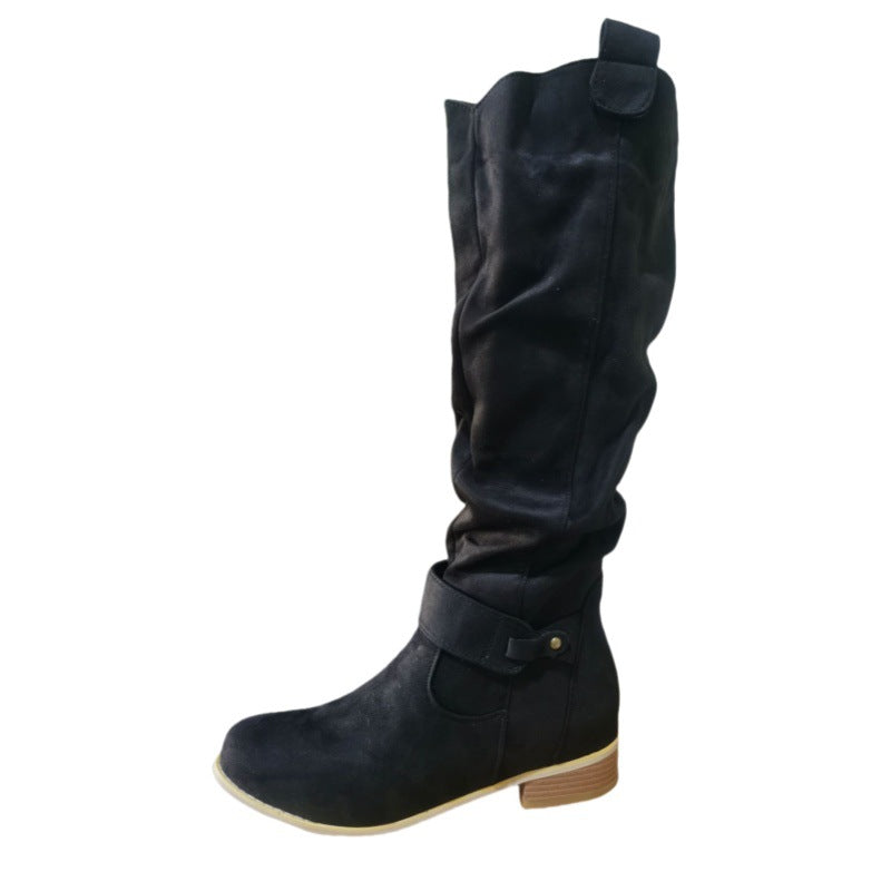 👢Bottes montantes en daim pour femme – Petit talon et fermeture éclair latérale