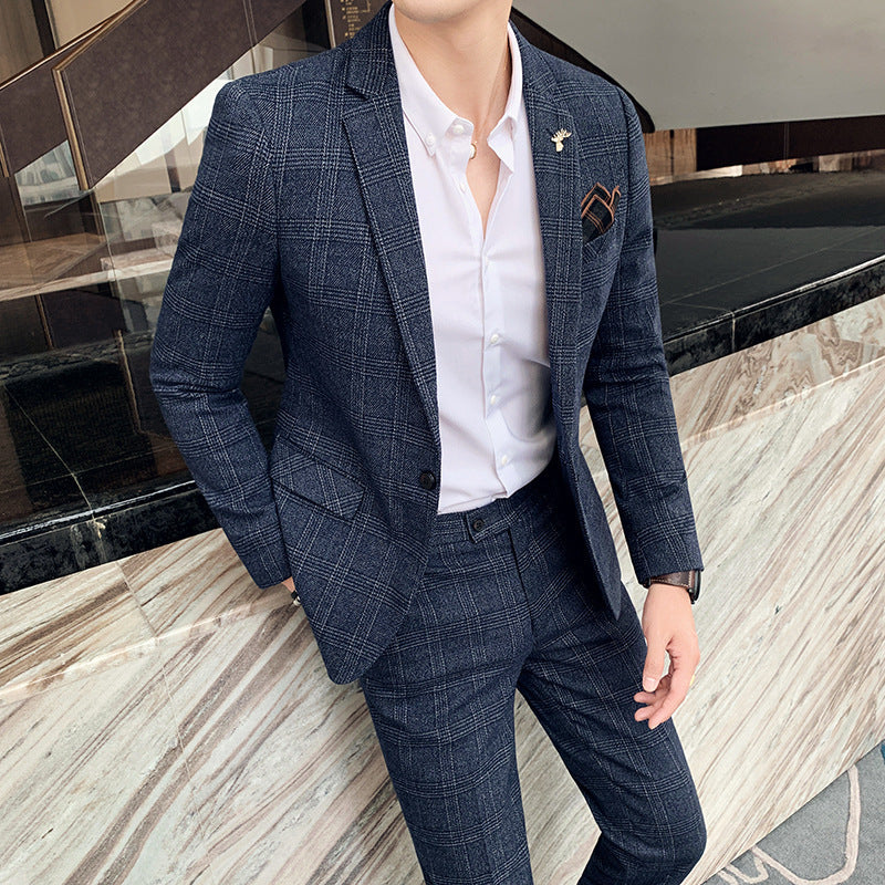👔 Herren Karierter Slim Anzug – Koreanischer & Britischer Stil, Zweiteiler Legere Eleganz