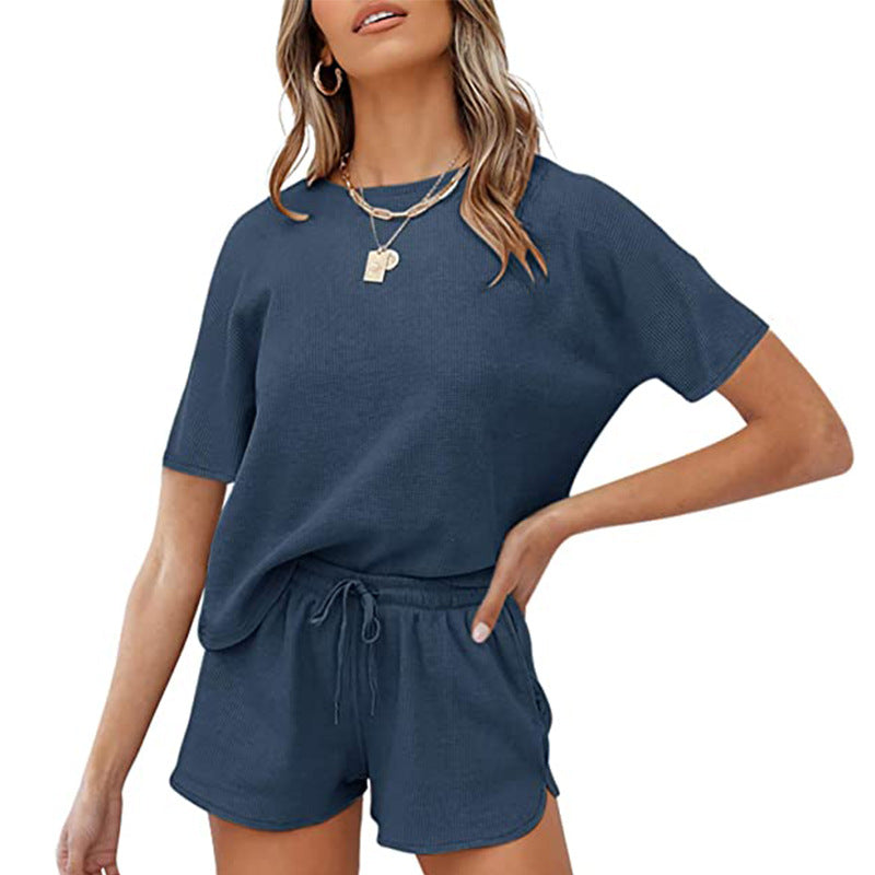 🌿Short Sleeve Waffle Two-Piece Outfit 🌸