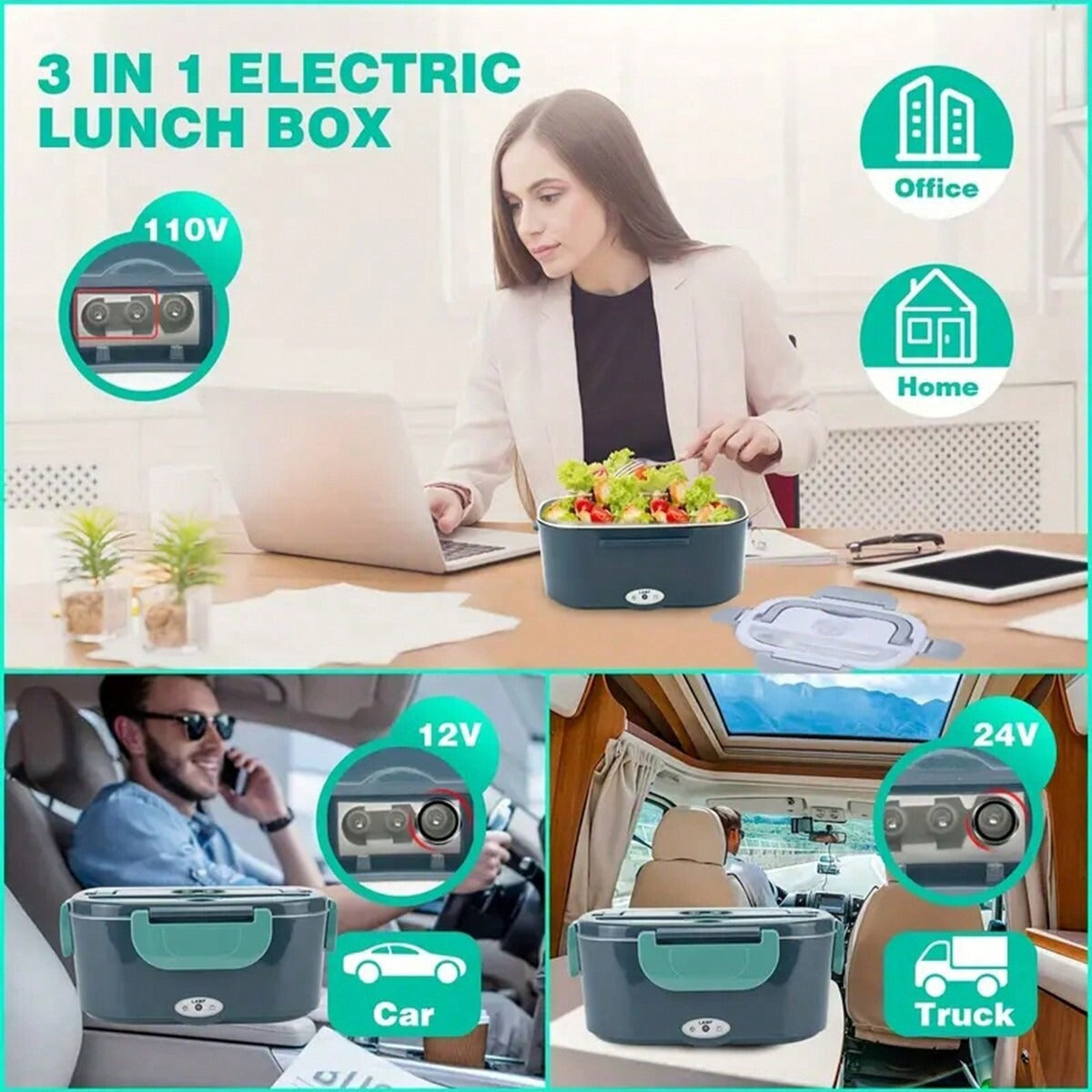🌸Boîte à déjeuner électrique 3-en-1 – Chauffe-plat ultra-rapide