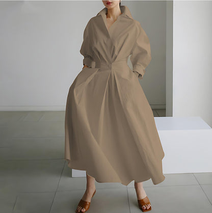 Lined Long-Sleeve Swing Dress