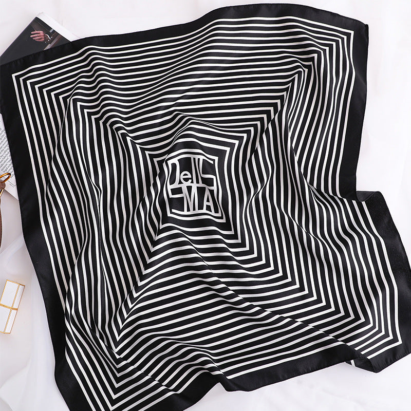 Striped Silk-Look Square Scarf