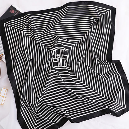 Striped Silk-Look Square Scarf