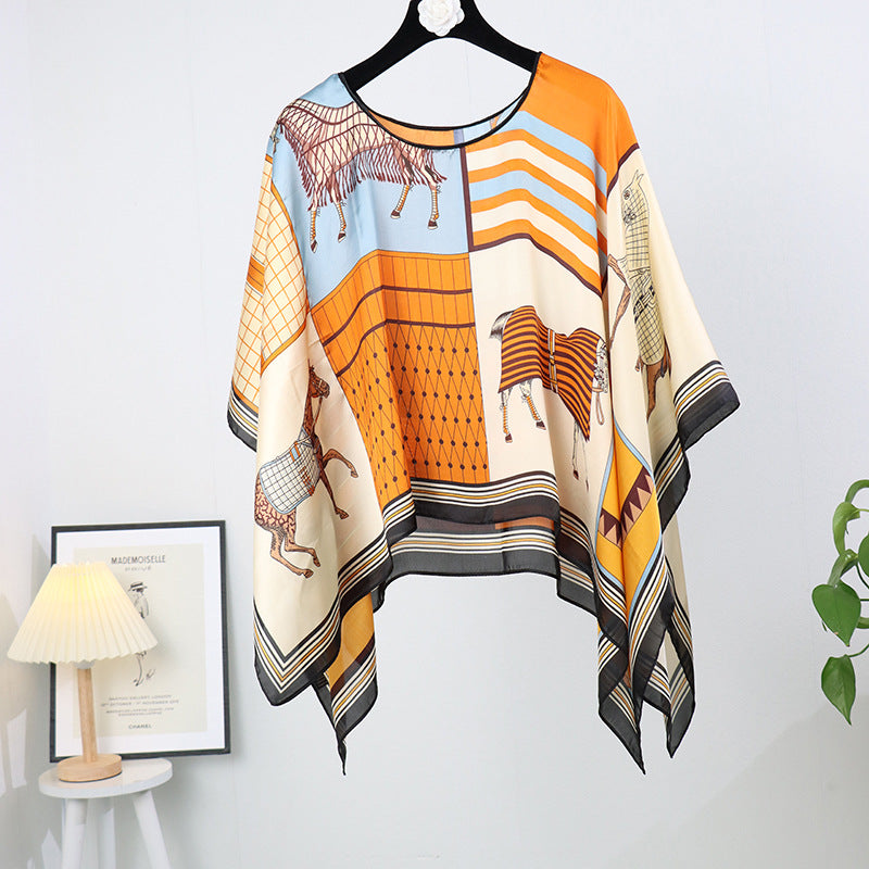 Silk pullover sunscreen silk scarf shawl women's sunscreen clothing in summer with large size loose changeable