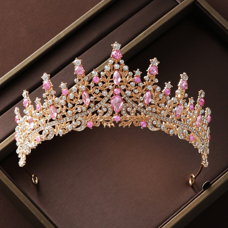 Champagne Pink Diamond Crown Jewelry Set – Headpiece, Necklace & Earrings, Bridal / Party 3‑Piece