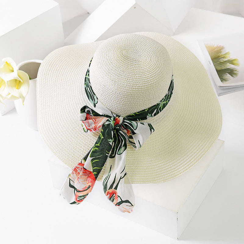Women's chiffon ribbon straw hat